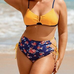 Cupshe Floral High Waisted Bikini